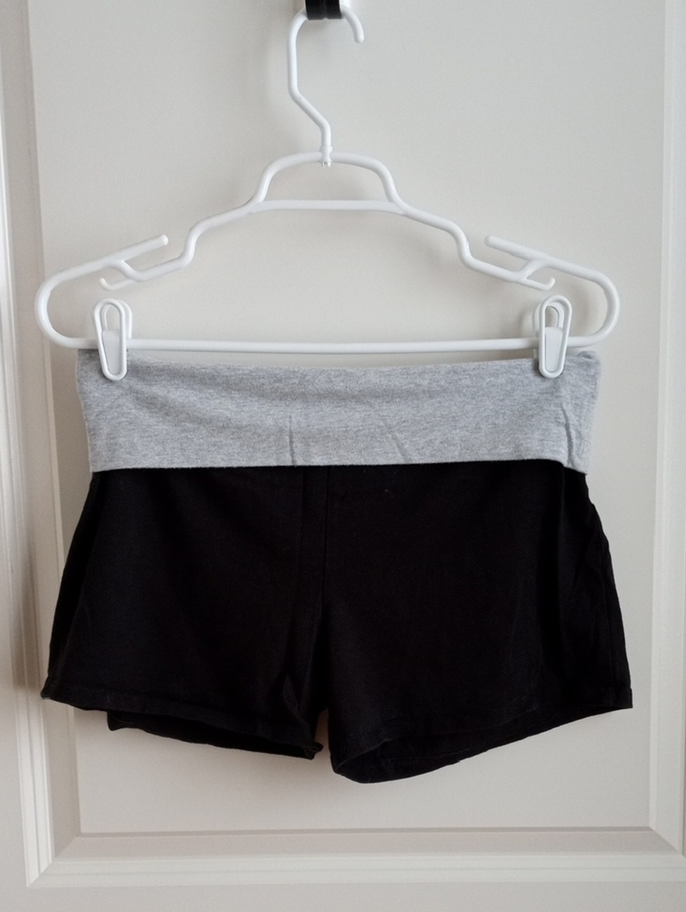Fold-Over Waistband Yoga Shorts - Black with Gray Waistband. Size L Junior's
